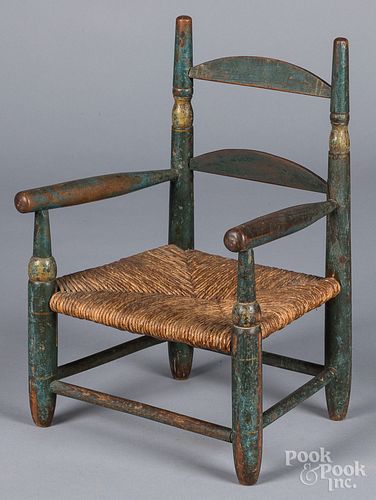 BLUE PAINTED CHILD'S CHAIR, 19TH