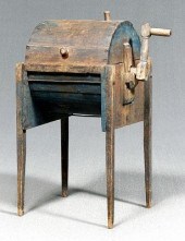 Blue-painted churn, cylinder t