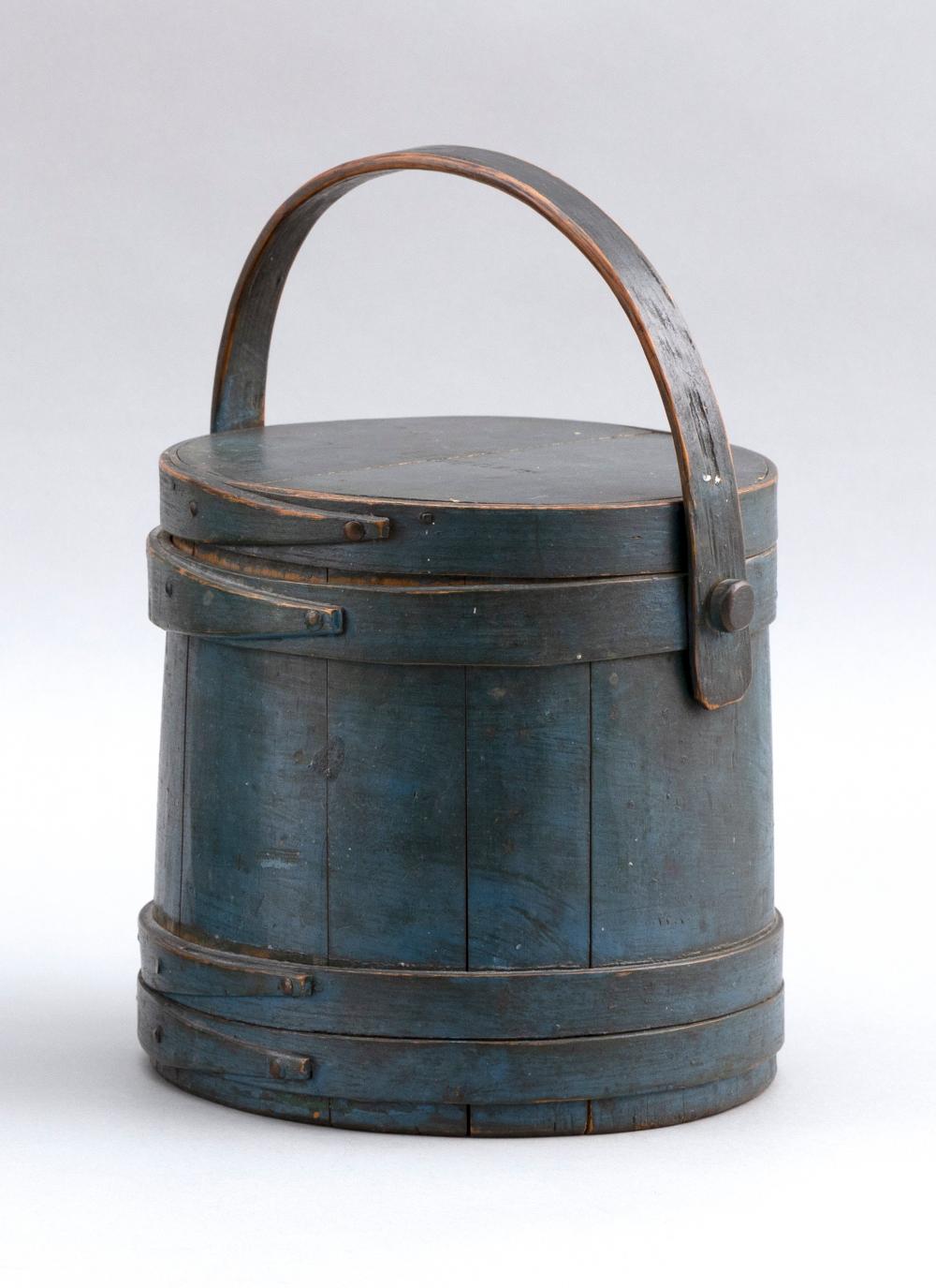 BLUE-PAINTED LIDDED FIRKIN HINGHAM,