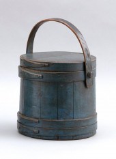 BLUE-PAINTED LIDDED FIRKIN HIN