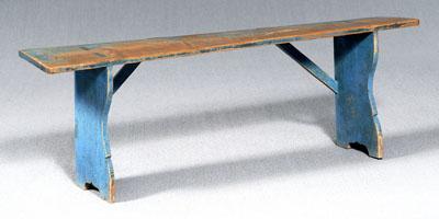 Blue-painted pine bucket bench,