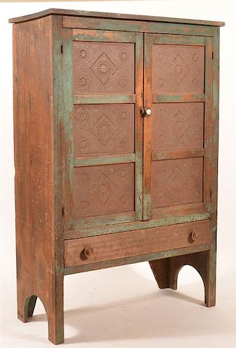 BLUE PAINTED SOFTWOOD PUNCH TIN PIE