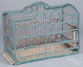 BLUE PAINTED WOOD AND WIRE BIR