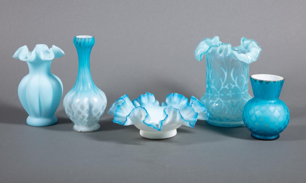 BLUE SATIN ART GLASS TABLE