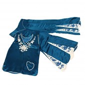 BLUE SATIN FLORAL EMBROIDERED