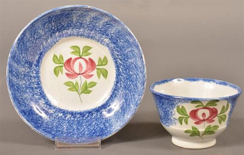 BLUE SPATTER ADAMS ROSE PATTERN CUP