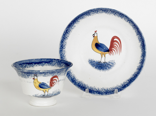 Blue spatter cup and saucer with