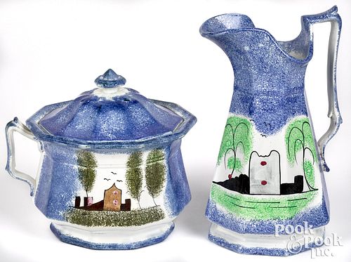 BLUE SPATTER FORT PITCHER AND