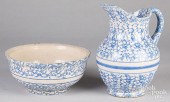 BLUE SPONGEWARE PITCHER AND BA