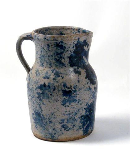 Blue spongeware stoneware pitcher