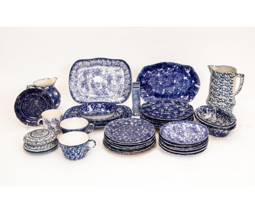 Blue spongeware tableware to