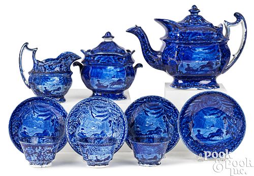 BLUE STAFFORDSHIRE TEA SERVICE, CA.