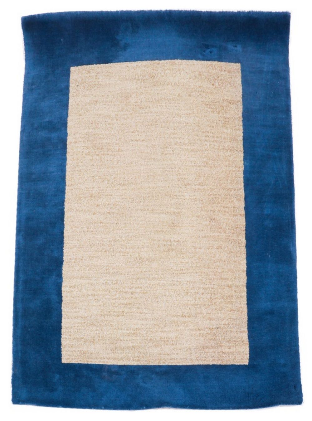 BLUE & TAUPE WOOL RUG, 8' X 5' Wool