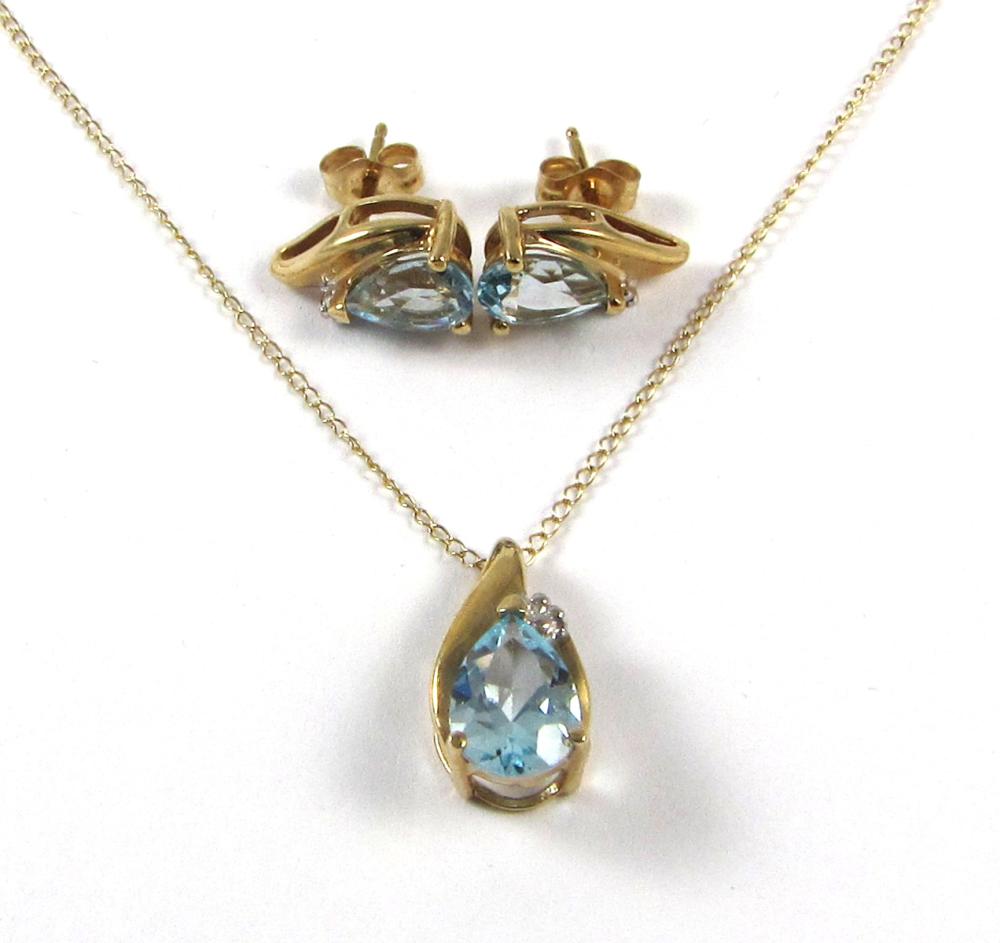 BLUE TOPAZ AND DIAMOND NECKLACE AND