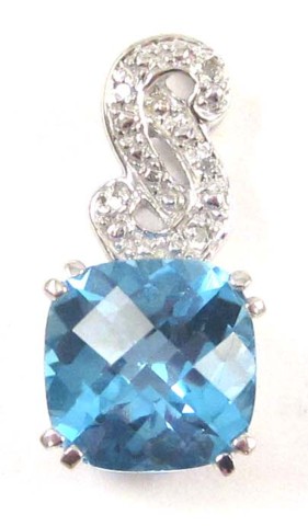 BLUE TOPAZ AND DIAMOND PENDANT