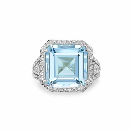 Blue Topaz and Diamond Ring 	 