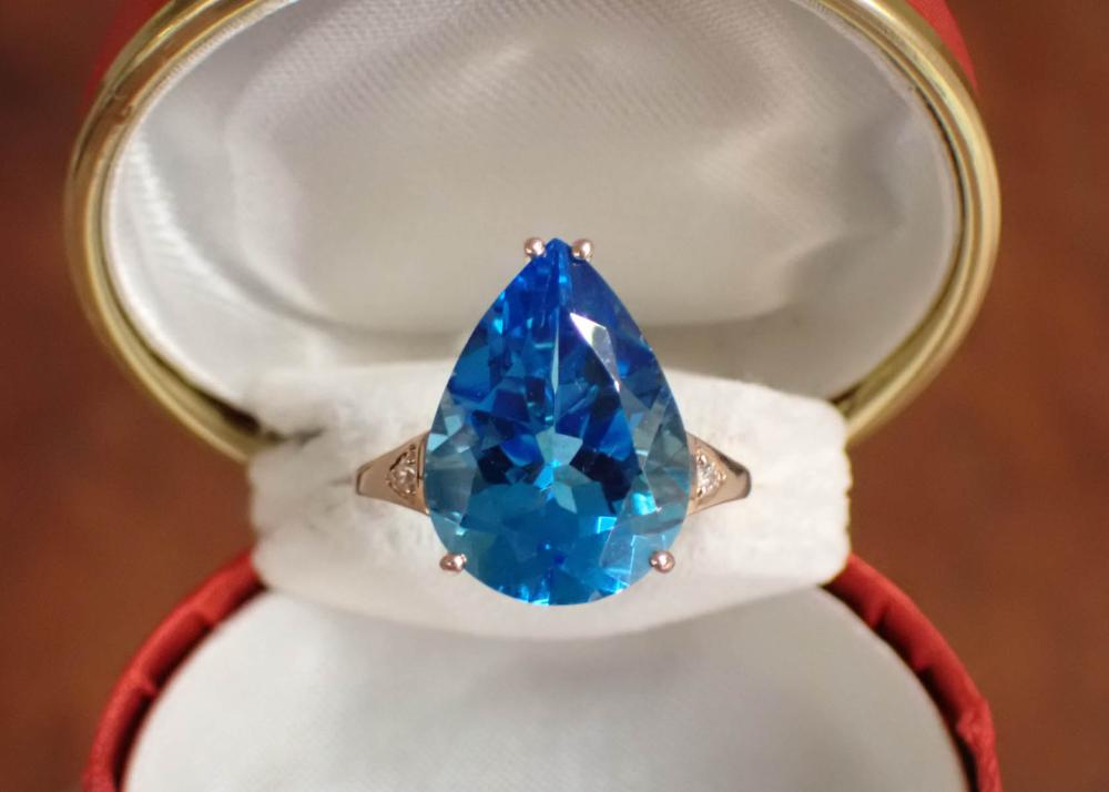 BLUE TOPAZ, DIAMOND AND ROSE GOLD