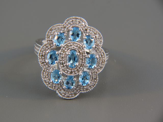 Blue Topaz & Diamond Ring 9 vivid