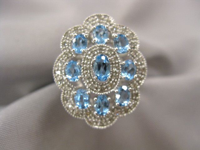 Blue Topaz & Diamond Ring 9 oval