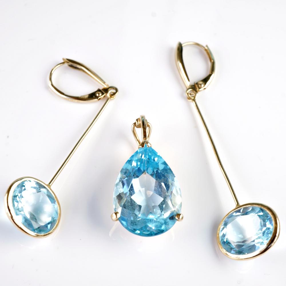 BLUE TOPAZ EARRINGS AND PENDANT
