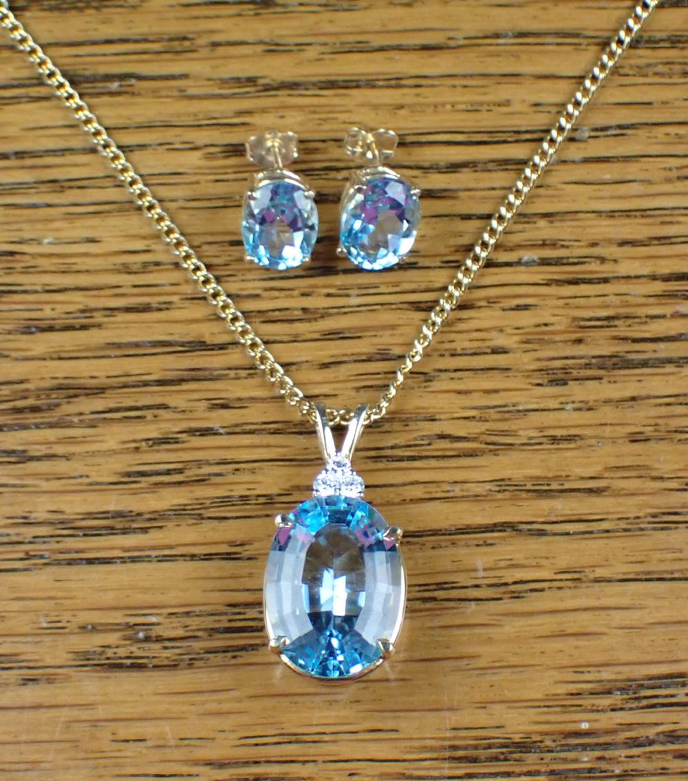 BLUE TOPAZ PENDANT NECKLACE AND EAR