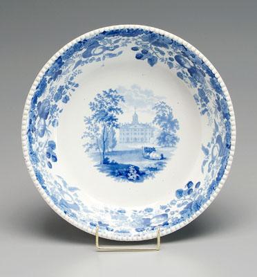 Blue transfer bowl, beaded