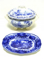 Blue transfer-ware  two pieces