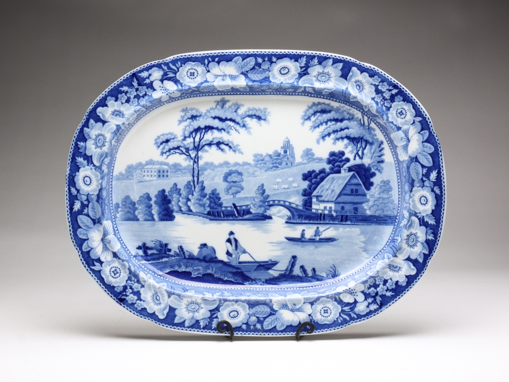 BLUE TRANSFERWARE PLATTER. England,