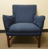 BLUE TWILL UPHOLSTERED WALNUT