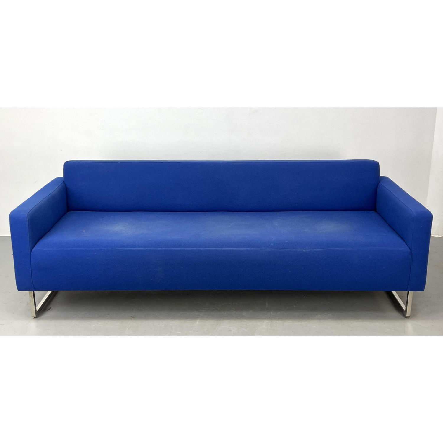 Blue Upholstered and Chrome Sofa,