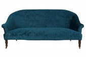 BLUE UPHOLSTERED SOFAwith wood