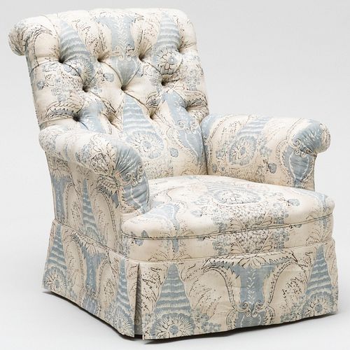 BLUE, WHITE AND GREY LINEN TUFTED