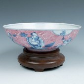 BLUE, WHITE AND PUCE ENAMELED