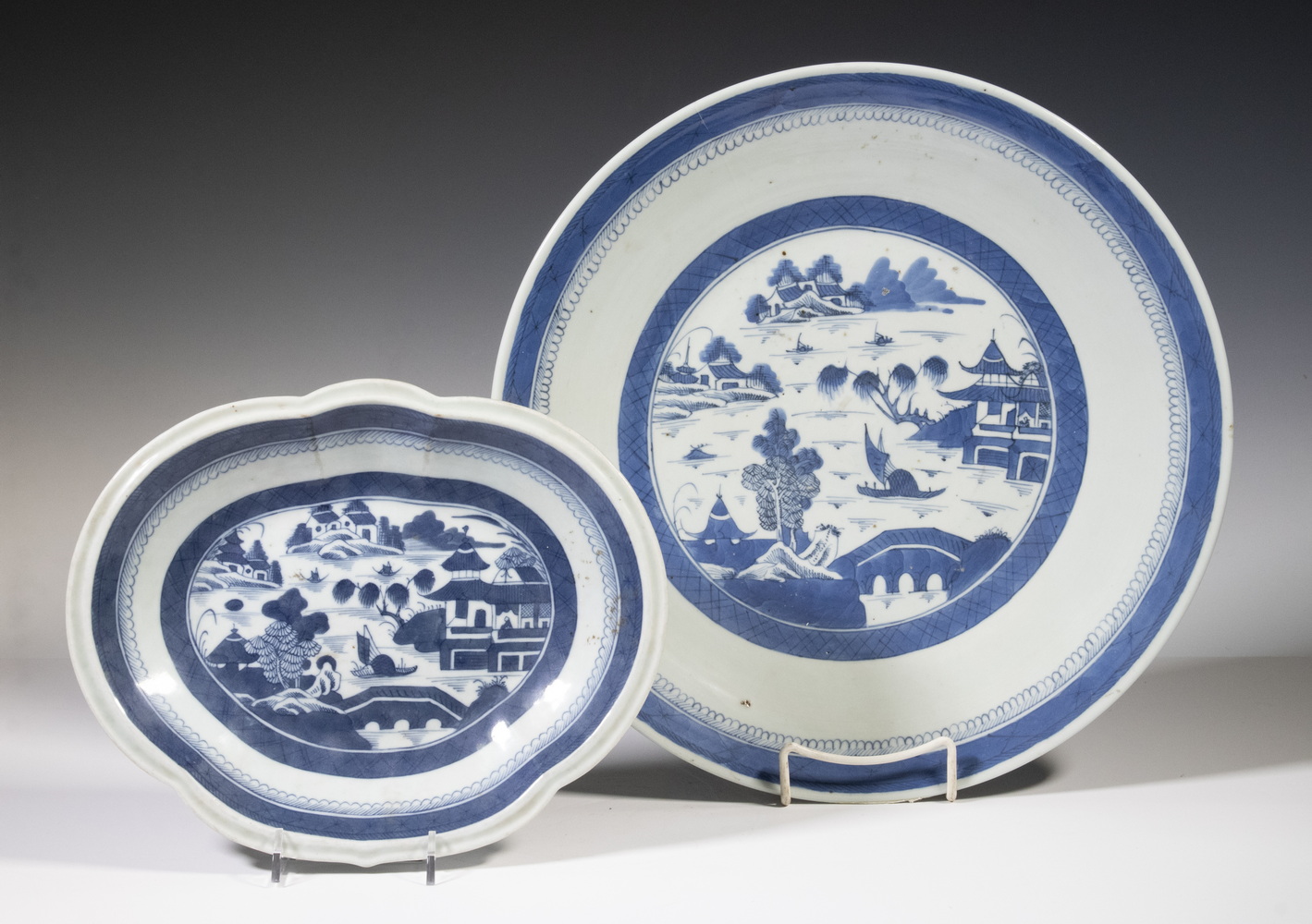 BLUE & WHITE CANTON PLATTERS Lot of