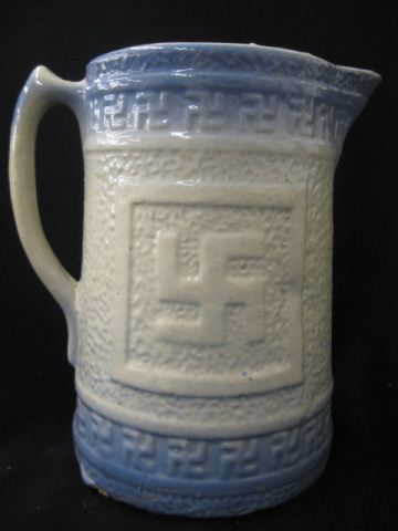 Blue & White Stoneware Pitcher good