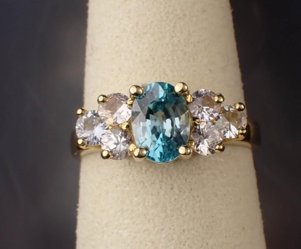 BLUE ZIRCON AND FOURTEEN KARAT GOLD