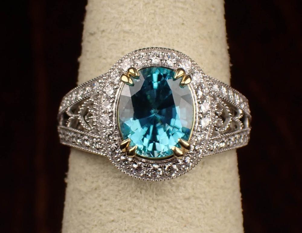 BLUE ZIRCON, DIAMOND AND GOLD