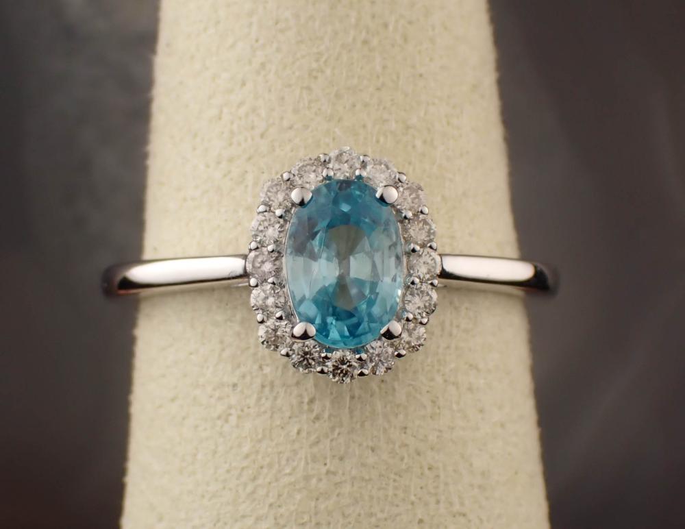 BLUE ZIRCON, DIAMOND HALO AND