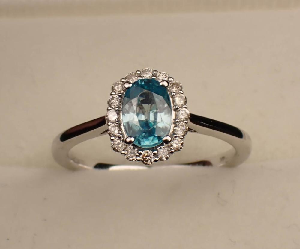 BLUE ZIRCON, DIAMOND HALO AND