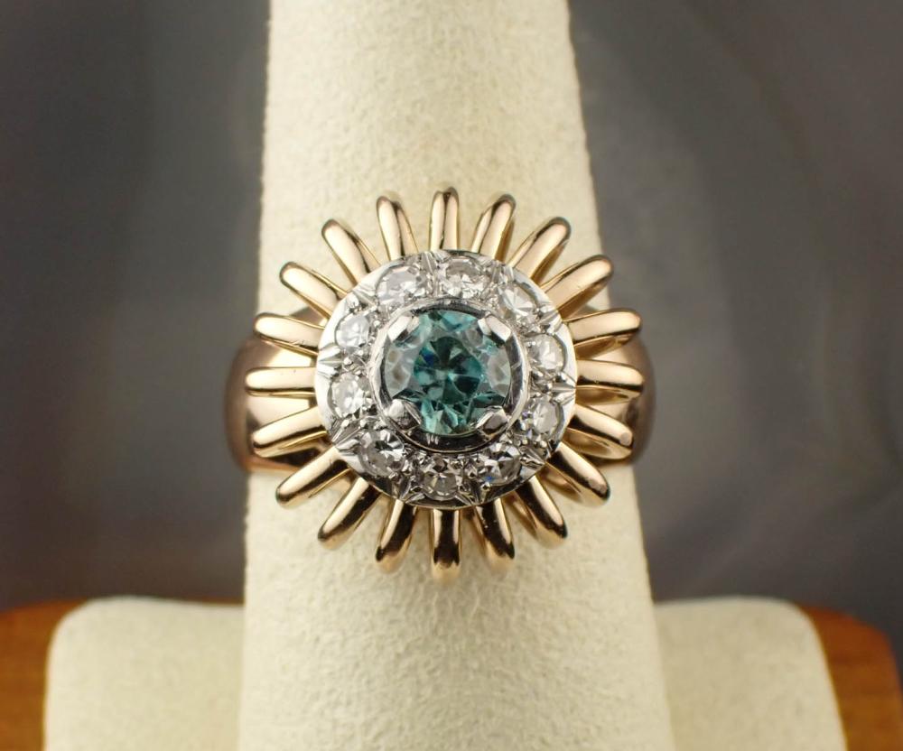 BLUE ZIRCON, DIAMOND YELLOW GOLD