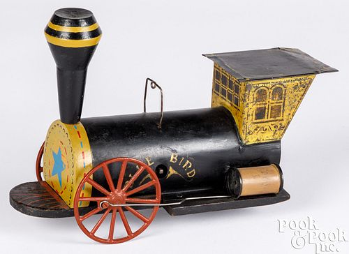 BLUEBIRD CLOCKWORK TIN AND WOOD
