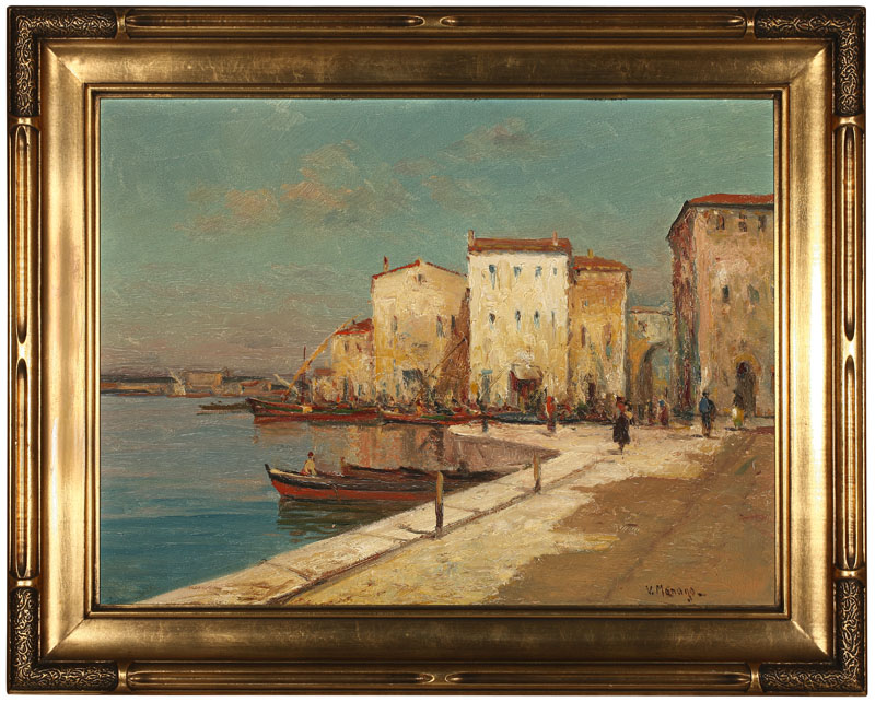 Boats Docked in a European City oil
