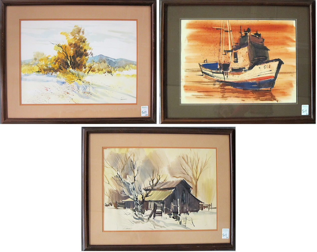 BOB ROBERTS THREE WATERCOLORS ON