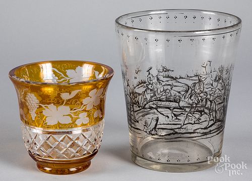 BOHEMIA GLASS VASE, TOGETHER WITH A