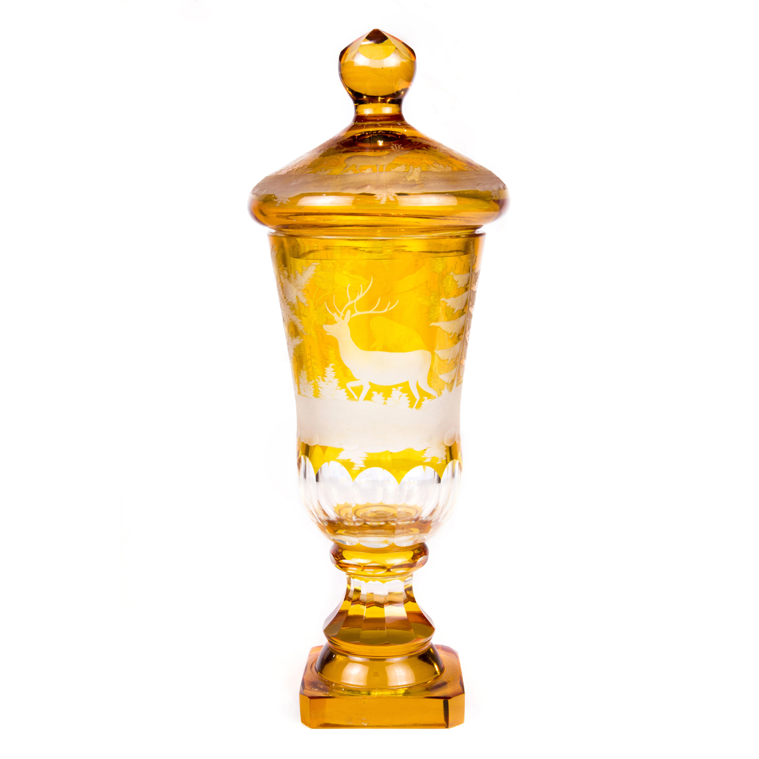 BOHEMIAN AMBER CUT TO CLEAR GLASS