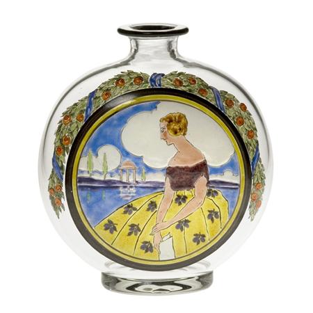 Bohemian Art Deco Enameled Glass
