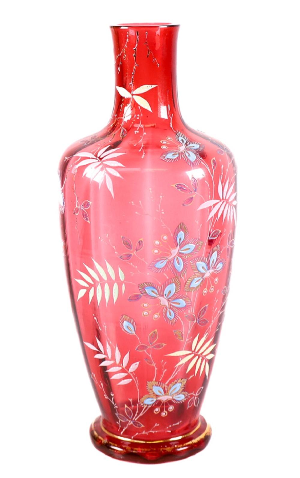 BOHEMIAN CRANBERRY & ENAMEL ART
