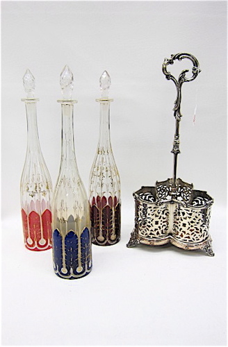 BOHEMIAN DECANTER SET & SILVERED