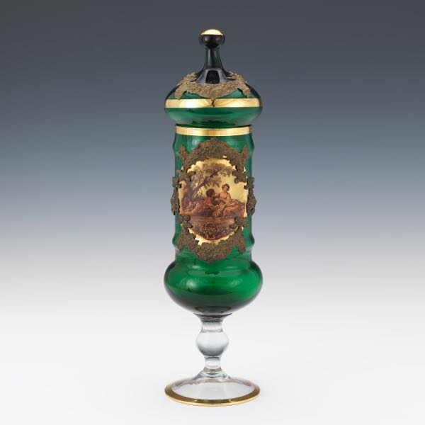BOHEMIAN EMERALD GLASS LIDDED