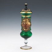 BOHEMIAN EMERALD GLASS LIDDED